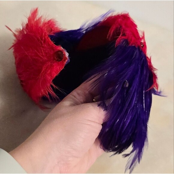 Vintage Handcrafted Assimetrical Red Purple feather fascinator hat headband - Picture 6 of 9